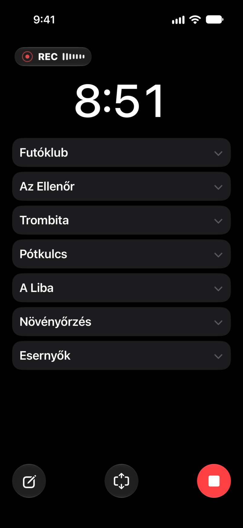 Élő fellépés: eltelt és hátralévő idő, felvétel, a set az időzítő alatt
