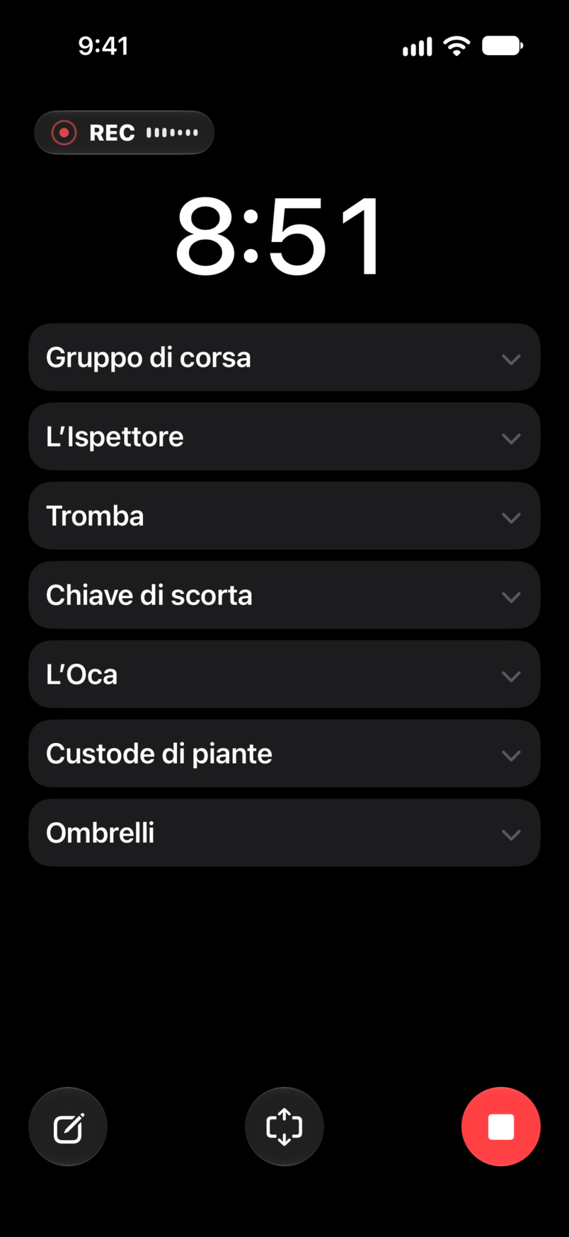 Show dal vivo: tempo trascorso e rimanente, registrazione, con il set sotto il timer