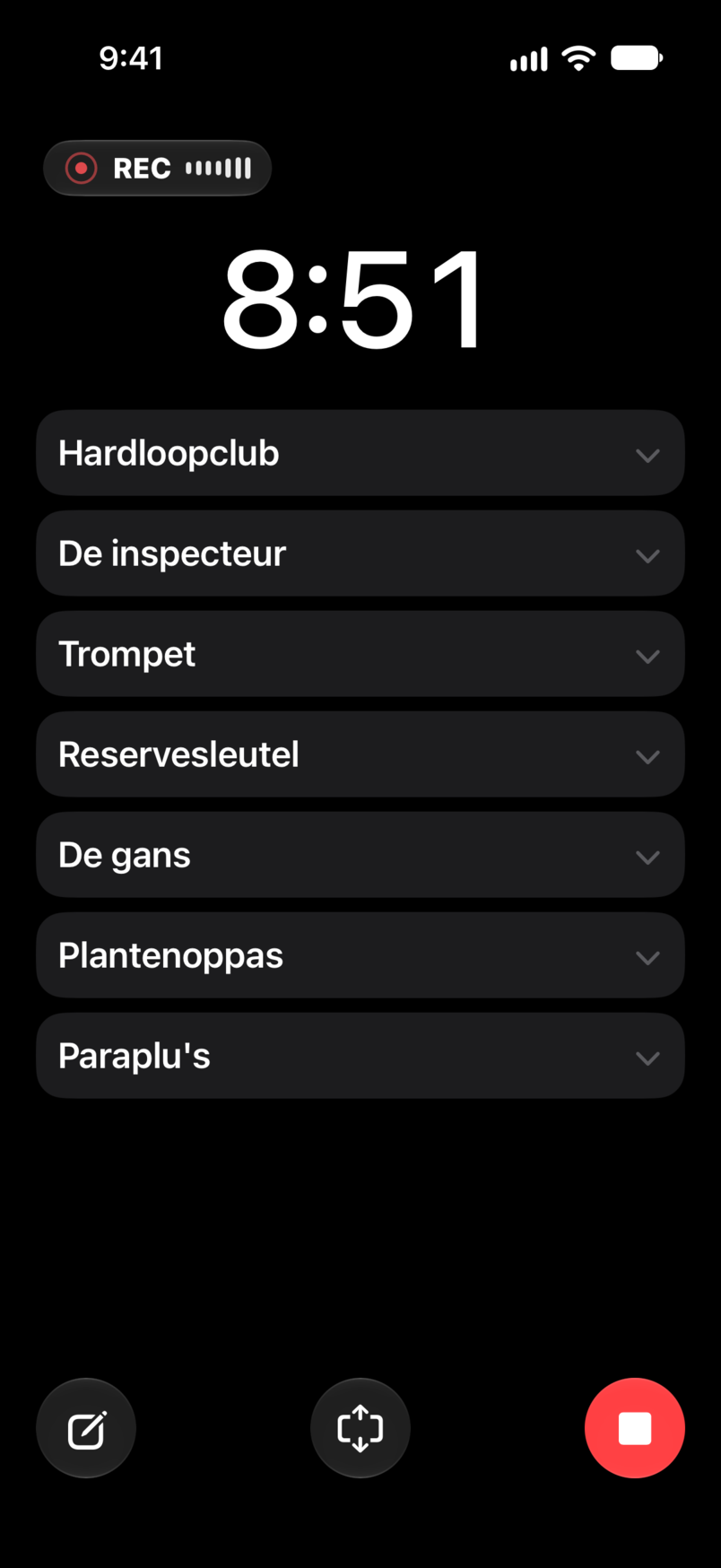 Live optreden: verstreken en resterende tijd, opname, met de set onder de teller