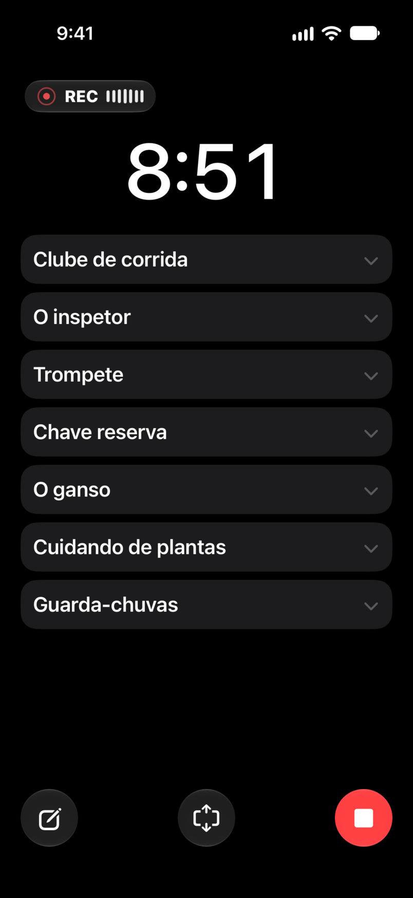 Show ao vivo: tempo decorrido e restante, gravação, com o set sob o cronômetro