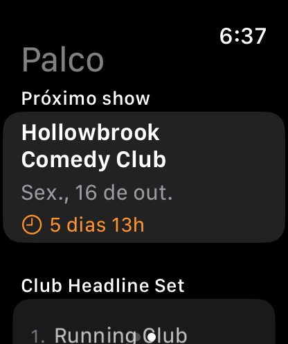 Bitbook no Apple Watch: o próximo show, com o set logo abaixo