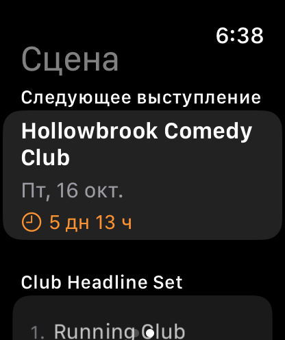 Bitbook на Apple Watch: следующее выступление и под ним его сет