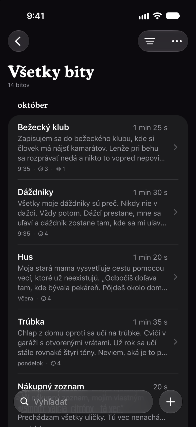 Všetky bity v Bitbooku: každý bit v jednom zozname, každý s časom trvania a úvodnými riadkami