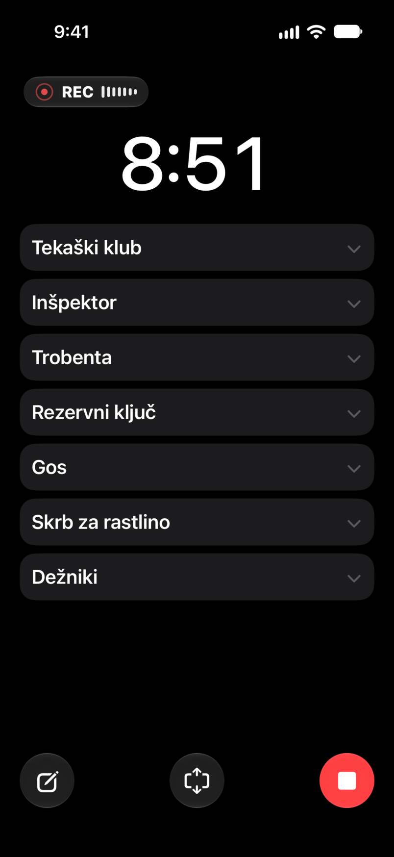 Nastop v živo: pretečeni in preostali čas, snemanje, s setom pod merilnikom časa