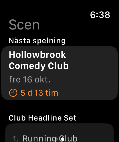 Bitbook på Apple Watch: nästa spelning och setet under den