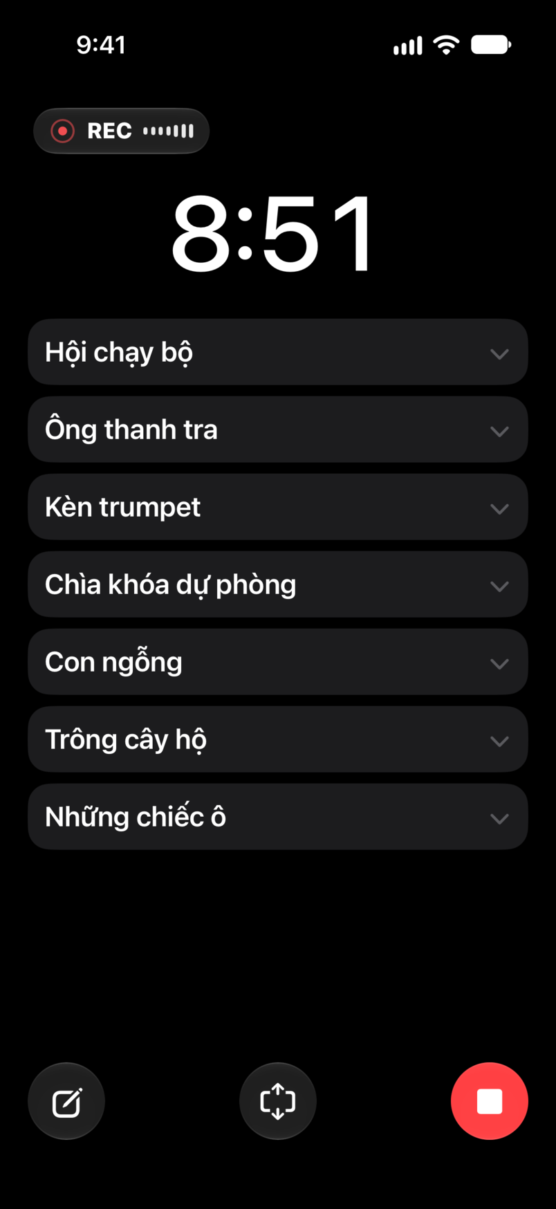Buổi diễn trực tiếp: thời gian đã trôi và còn lại, ghi hình, với set dưới đồng hồ