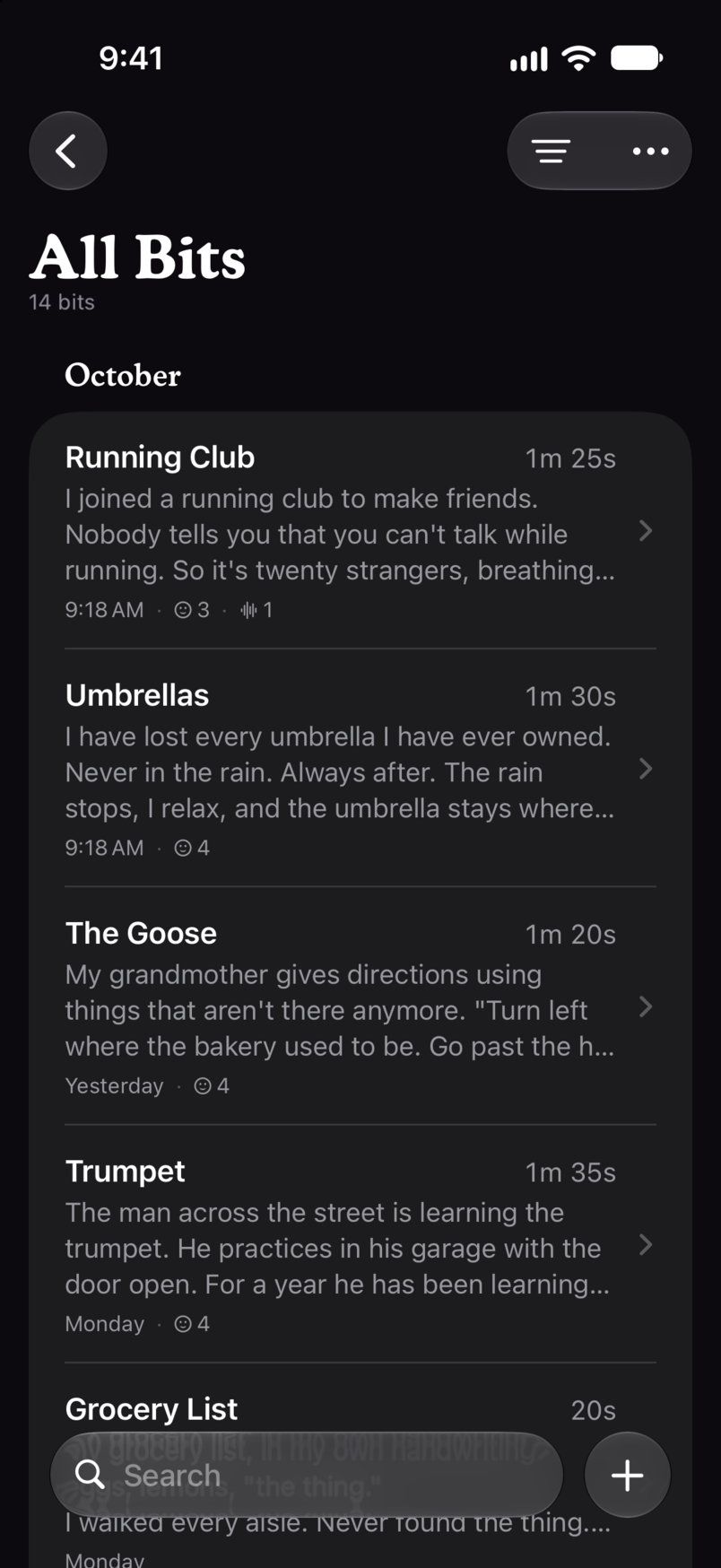 All Bits in Bitbook: every bit in one list, each with its running time and its opening lines