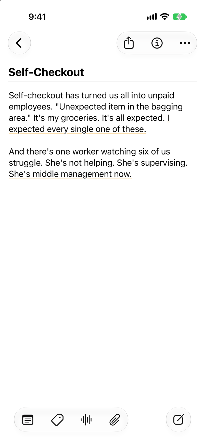 A bit open in the editor, its punchlines tagged in the text
